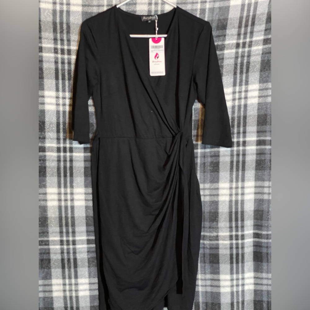 Elegant Black Long Sleeve Wrap Dress